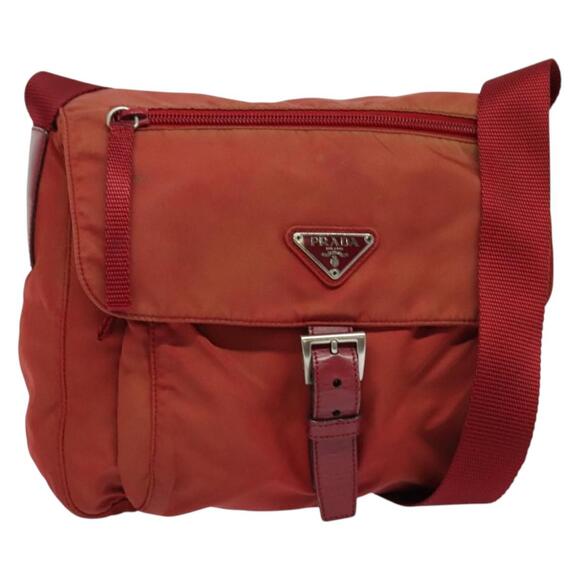 PRADA Shoulder Bag Nylon Red Silver - Picture 1 of 12